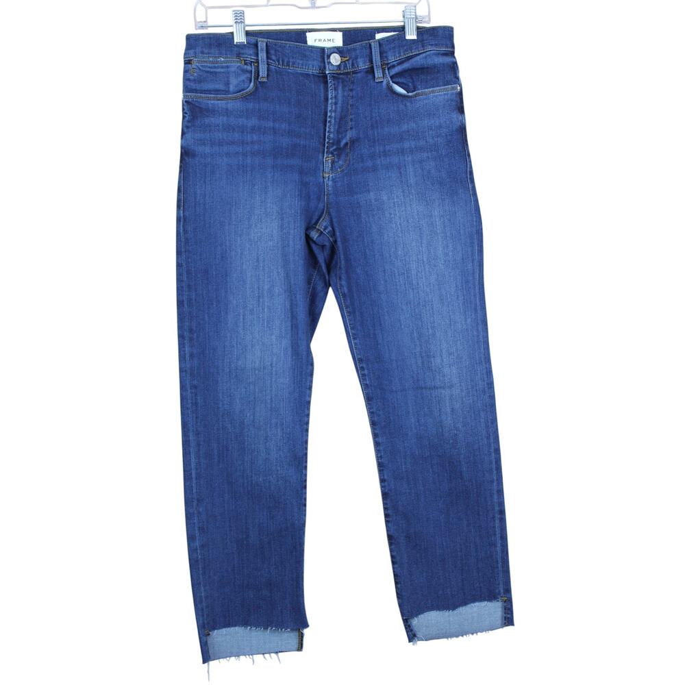 Frame Blue Wash Le High Straight Mid Rise Raw Hem Denim Jeans Pants Size 31